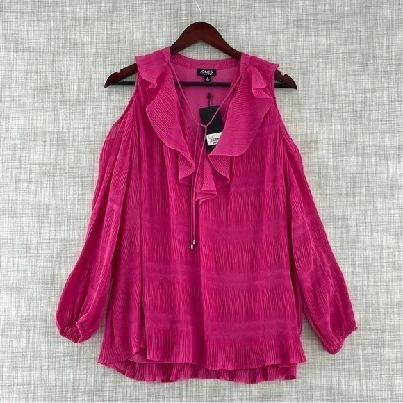 NWT Jones New York Size Small cold shoulder ruffle v-neck lined blouse 9477 - Picture 1 of 11